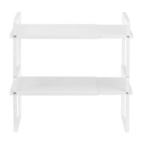 Adjustable Kitchen Cabinet Shelf Organizer, Expandable 2 Tier Cabinet Shelf, Stackable Countertop Organizers and Storage Shelf Risers