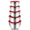 Mixing Bowls with Lids Set of 5, Stainless Steel Mixing Bowls Metal Nesting Salad Bowls, Size 4.5, 3, 1.5, 1, 0.7 QT Great for Cooking, Baking