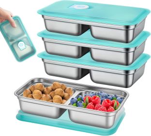 3 Pack Leakproof Stainless Steel Snack Containers with Secure Sealed Lids, Reusable 2 Compartment Bento Boxes for Lunch Prep, Travel