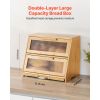 Double Layer Bread Box for Kitchen Counter, Large Capacity Bamboo Bread Storage Container, Farmhouse Wooden Breadbox for Homemade Bread