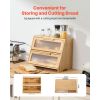 Double Layer Bread Box for Kitchen Counter, Large Capacity Bamboo Bread Storage Container, Farmhouse Wooden Breadbox for Homemade Bread